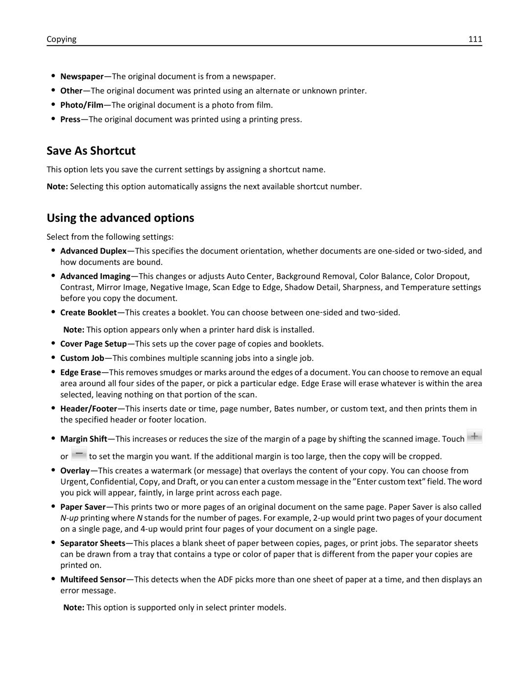 Lexmark 24T7406, MX711DTHE, MX710DE, MX711DE, 24T7401, 24TT204 manual Save As Shortcut, Using the advanced options 