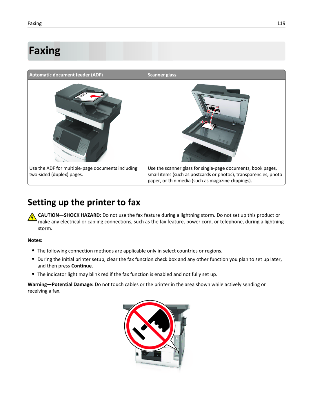 Lexmark 24TT204, MX711DTHE, MX710DE, MX711DE, 24T7406, 24T7401 manual Setting up the printer to fax, Faxing 119 