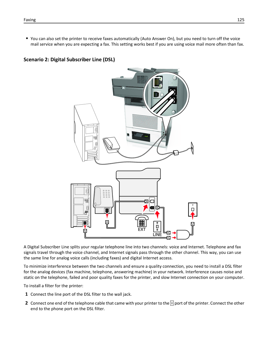 Lexmark 24TT204, MX711DTHE, MX710DE, MX711DE, 24T7406, 24T7401 manual Scenario 2 Digital Subscriber Line DSL 