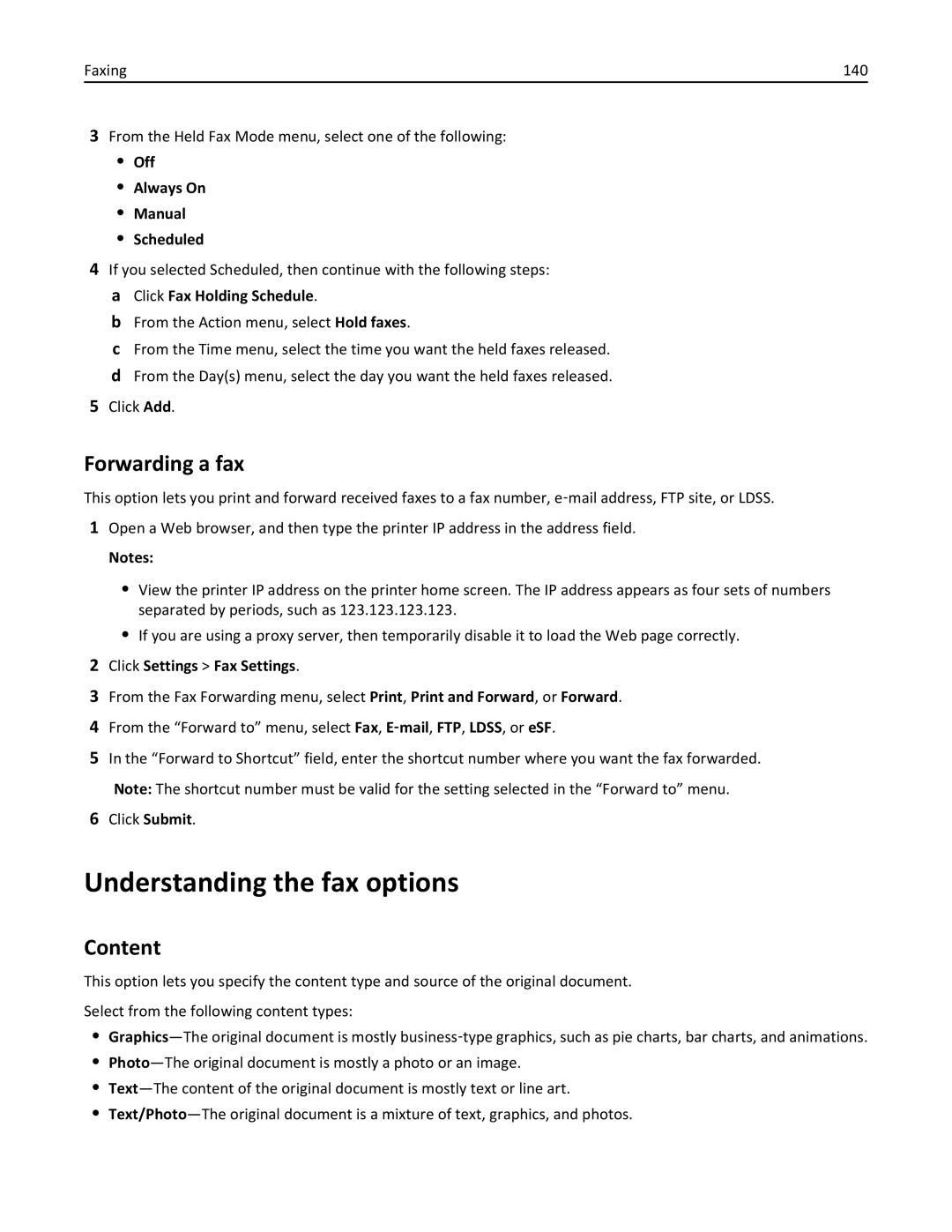 Lexmark MX711DE, MX711DTHE, MX710DE, 24T7406 Understanding the fax options, Forwarding a fax, Off Always On Manual Scheduled 