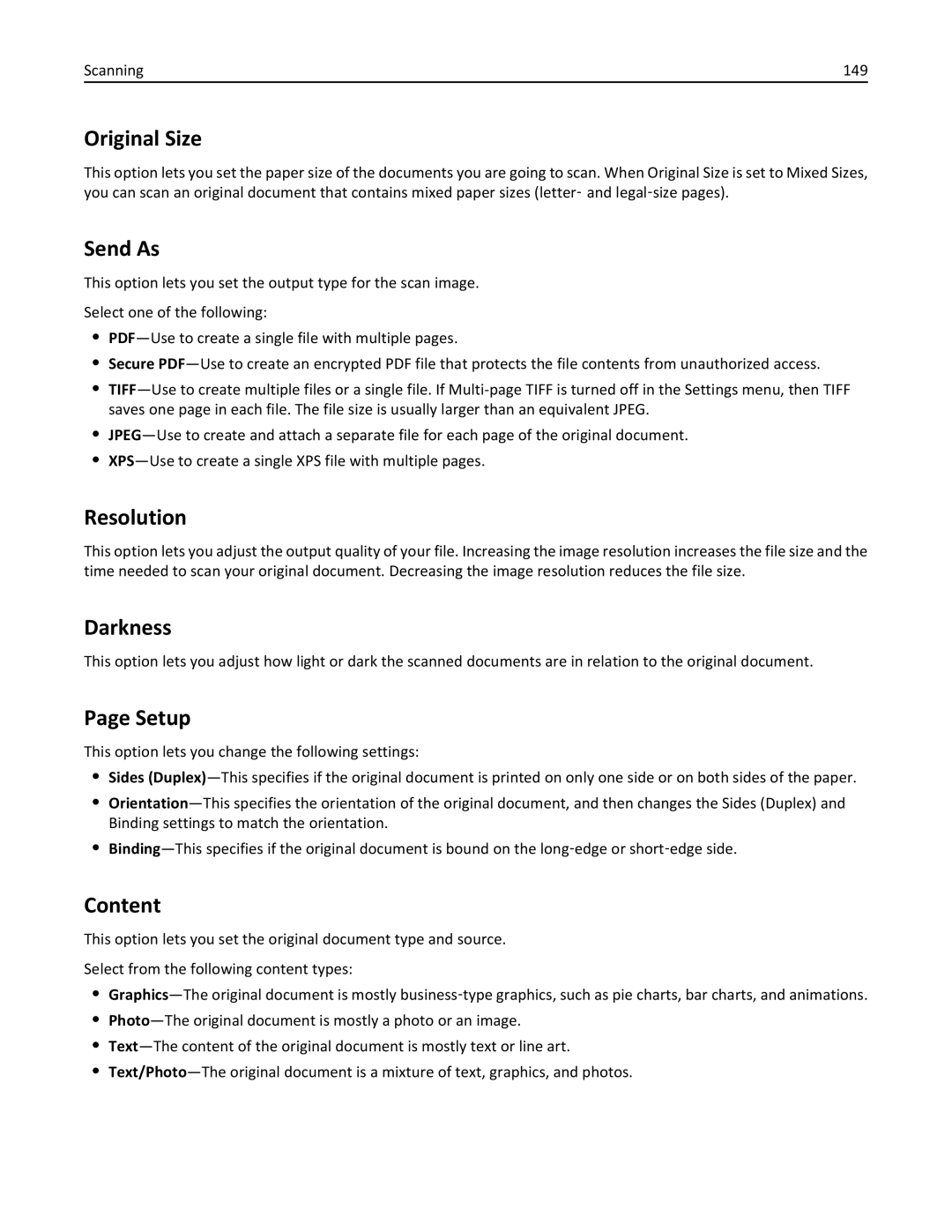 Lexmark 24TT204, MX711DTHE, MX710DE, MX711DE, 24T7406, 24T7401 manual Original Size, Scanning 149 