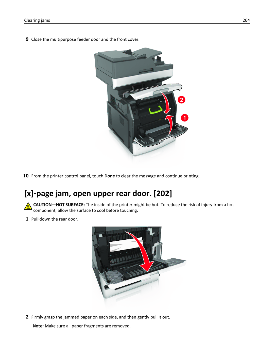 Lexmark MX711DTHE, MX710DE, MX711DE, 24T7406, 24T7401, 24TT204 manual ‑page jam, open upper rear door 