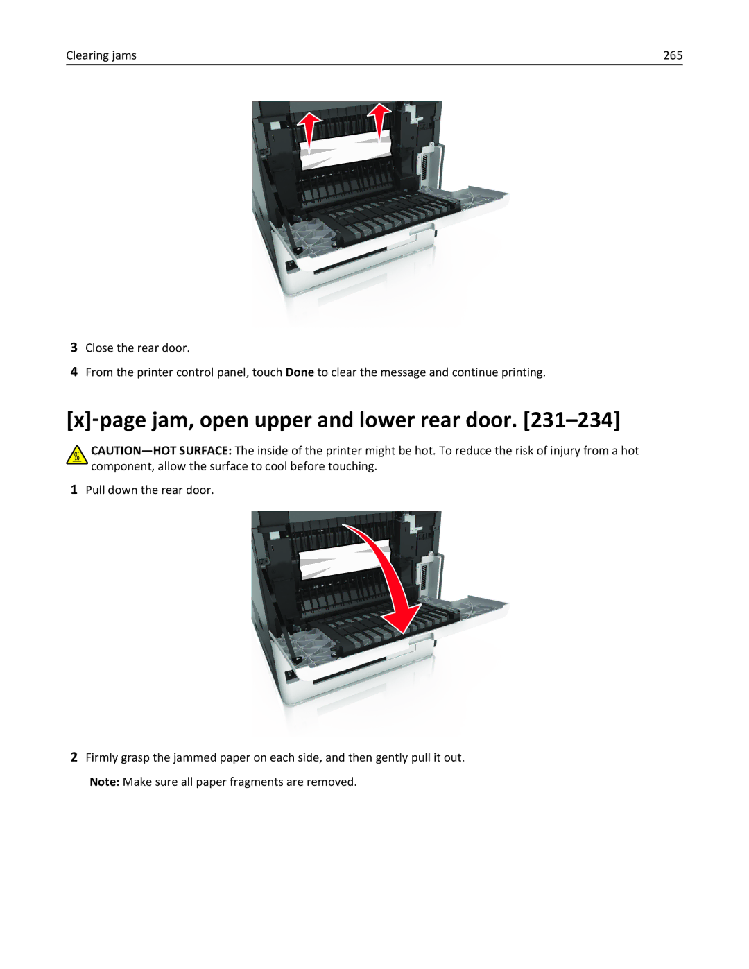 Lexmark MX710DE, MX711DTHE, MX711DE, 24T7406, 24T7401, 24TT204 manual ‑page jam, open upper and lower rear door 