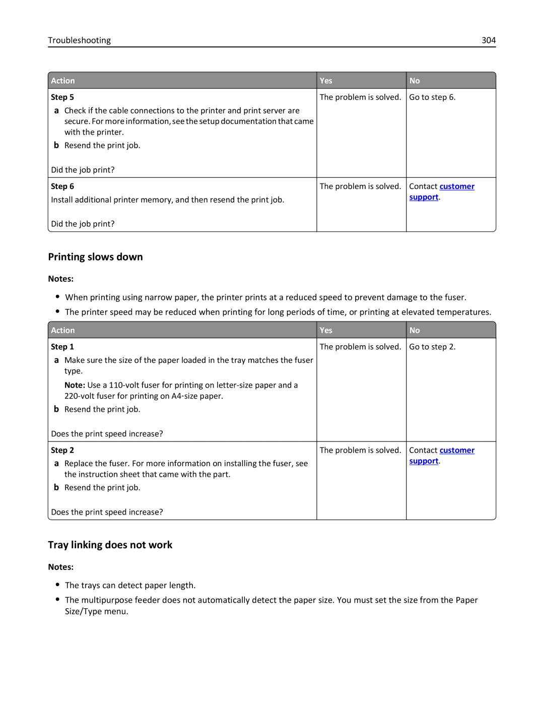 Lexmark 24T7401, MX711DTHE, MX710DE, MX711DE, 24T7406, 24TT204 manual Printing slows down, Tray linking does not work 