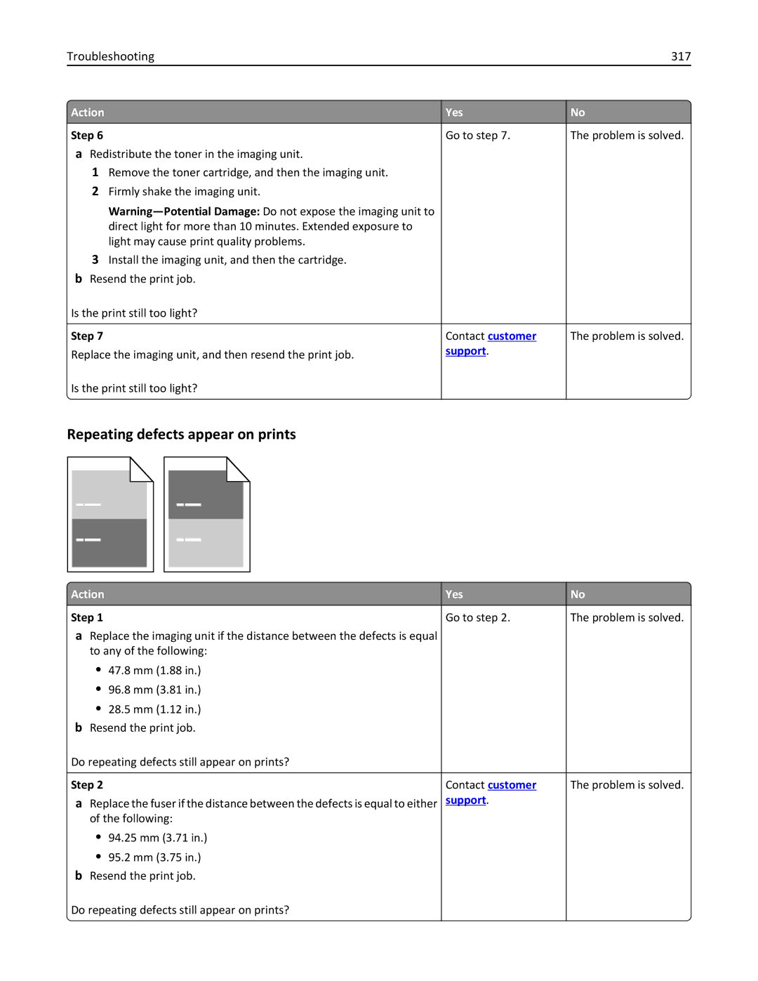 Lexmark 24TT204, MX711DTHE, MX710DE, MX711DE, 24T7406, 24T7401 manual Repeating defects appear on prints, Troubleshooting 317 