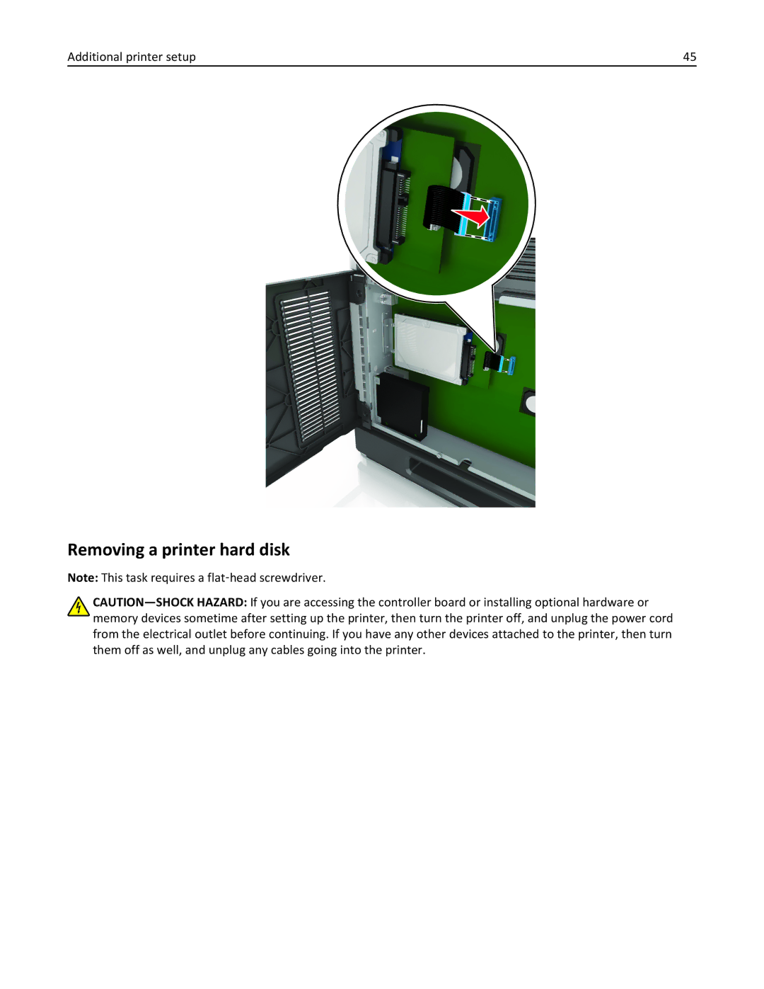 Lexmark 24T7406, MX711DTHE, MX710DE, MX711DE, 24T7401, 24TT204 manual Removing a printer hard disk, Additional printer setup 