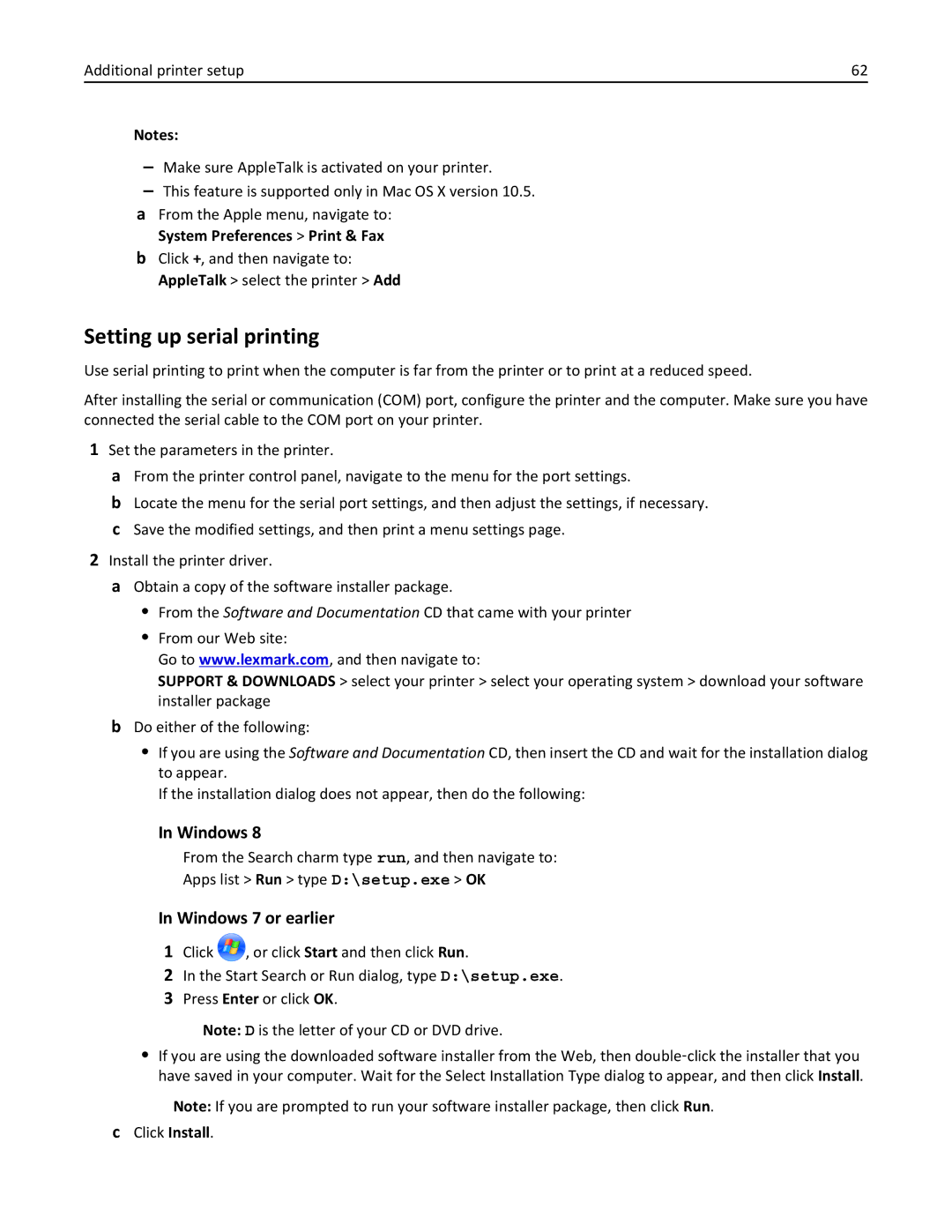 Lexmark MX711DE, MX711DTHE, MX710DE, 24T7406, 24T7401, 24TT204 Setting up serial printing, AppleTalk select the printer Add 