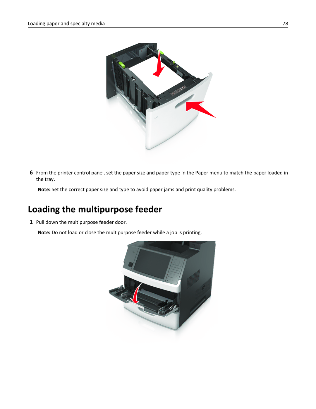 Lexmark MX711DTHE, MX710DE, MX711DE, 24T7406, 24T7401 Loading the multipurpose feeder, Pull down the multipurpose feeder door 