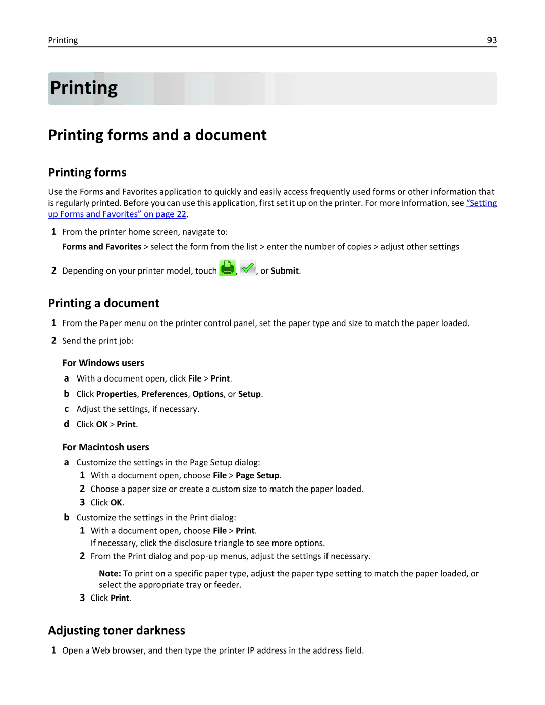 Lexmark 24T7406, MX711DTHE, MX710DE manual Printing forms and a document, Printing a document, Adjusting toner darkness 