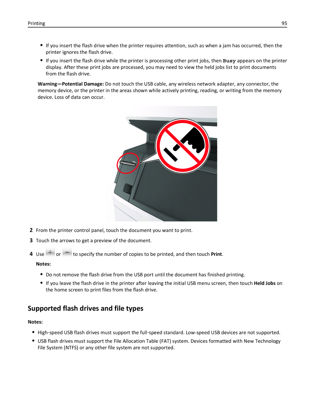 Lexmark 24TT204, MX711DTHE, MX710DE, MX711DE, 24T7406, 24T7401 manual Supported flash drives and file types 