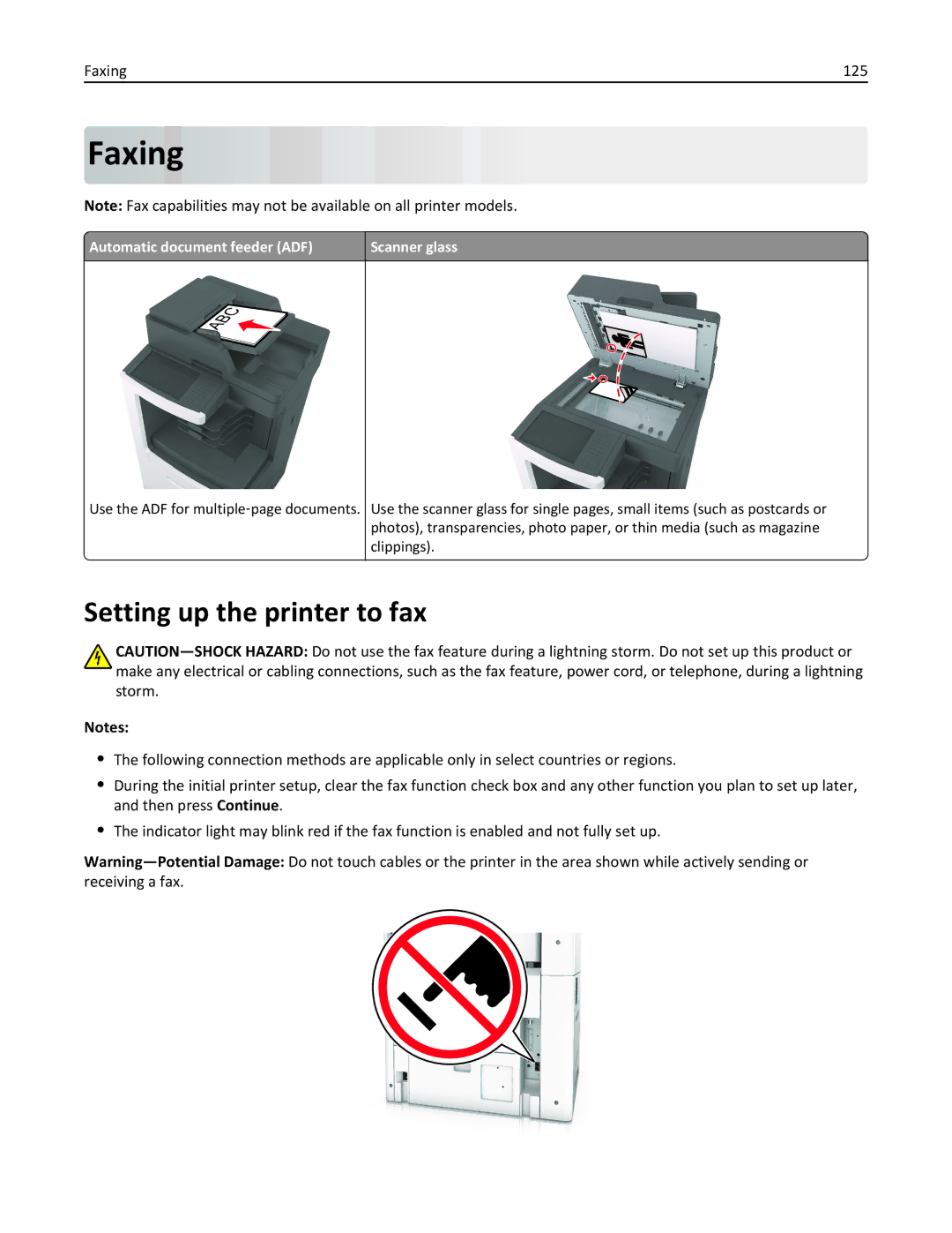 Lexmark 836, MX810DFE, 24T0041 manual Setting up the printer to fax, Faxing 125 