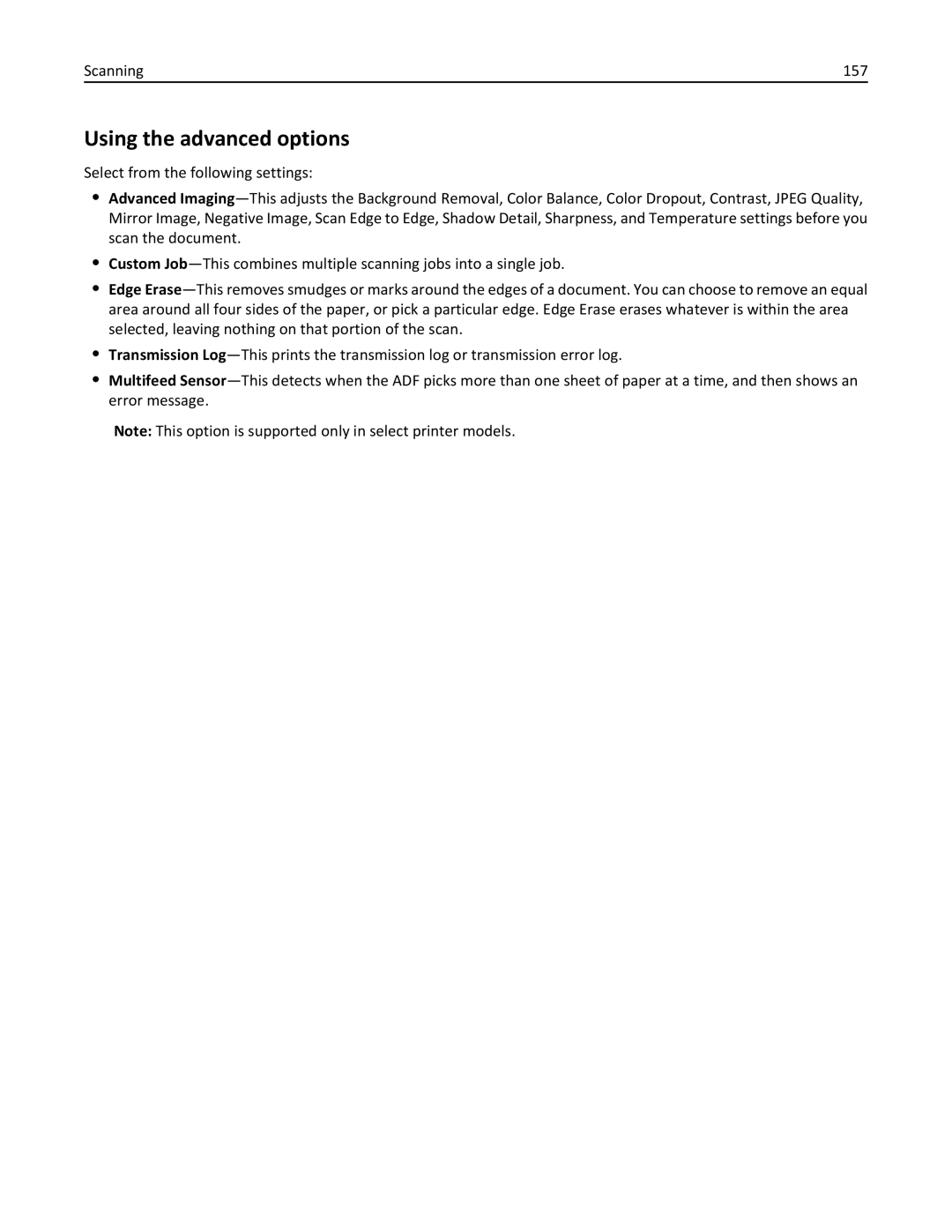 Lexmark 836, MX810DFE, 24T0041 manual Using the advanced options, Scanning 157 