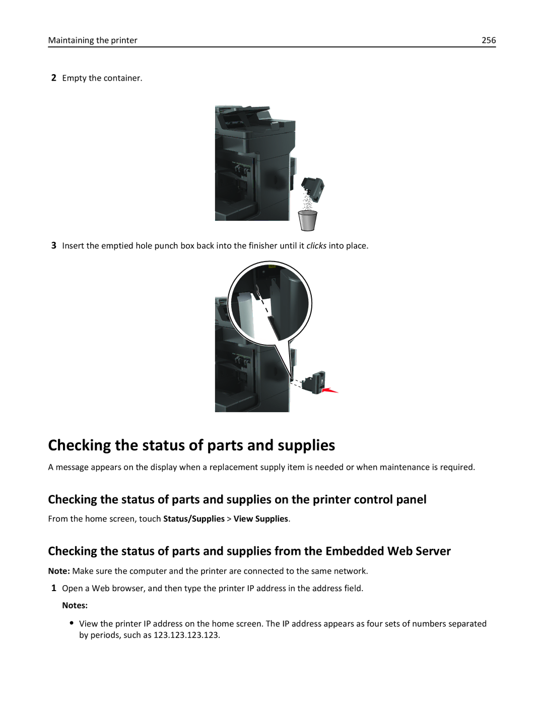 Lexmark MX810DFE, 836 Checking the status of parts and supplies, From the home screen, touch Status/Supplies View Supplies 