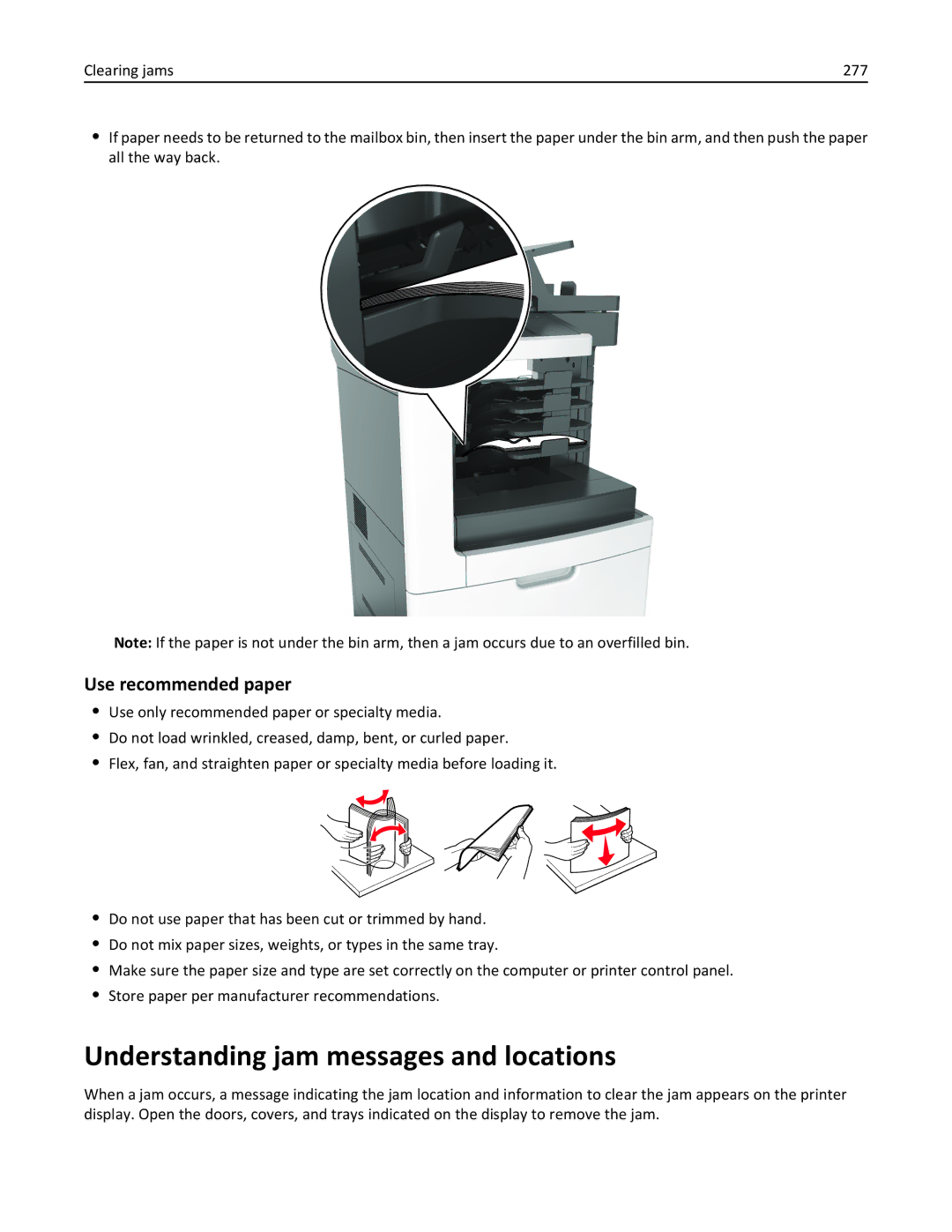 Lexmark 836, MX810DFE, 24T0041 manual Understanding jam messages and locations, Use recommended paper 