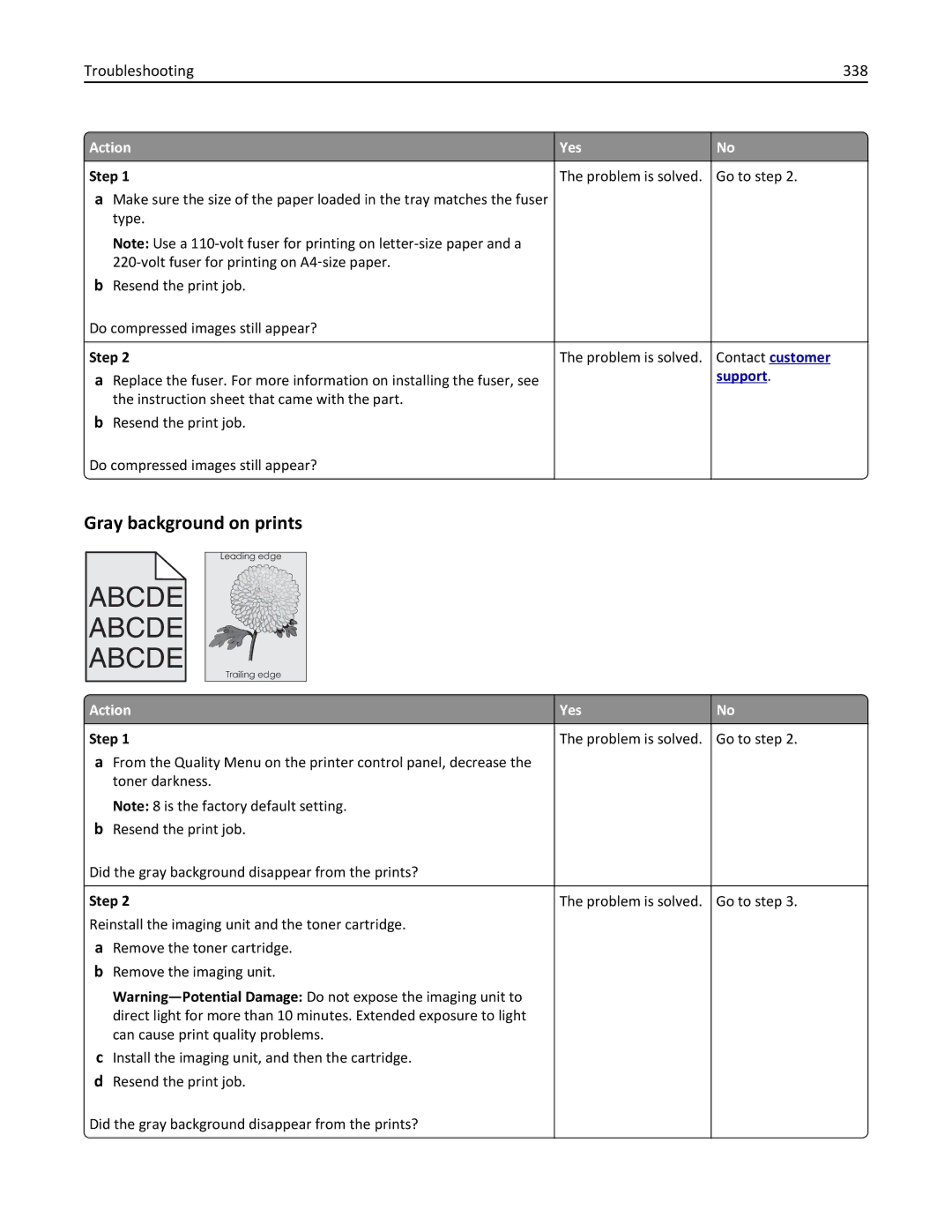 Lexmark MX810DFE, 836, 24T0041 manual Gray background on prints, Troubleshooting 338 