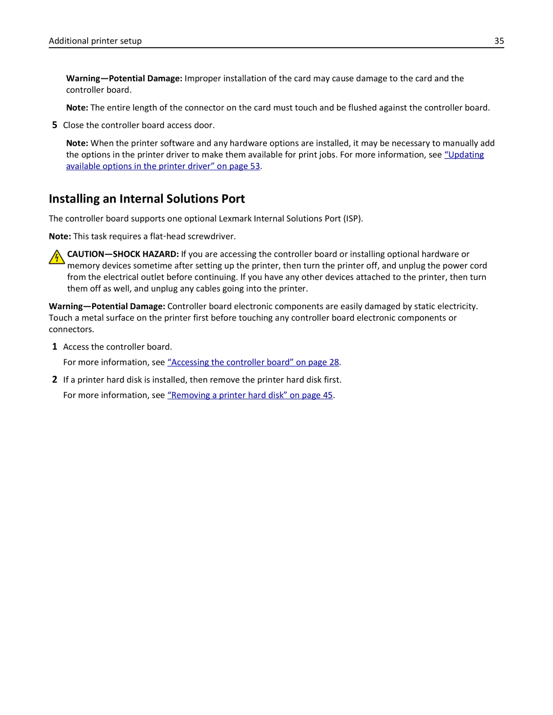 Lexmark 24T0041, MX810DFE, 836 manual Installing an Internal Solutions Port 