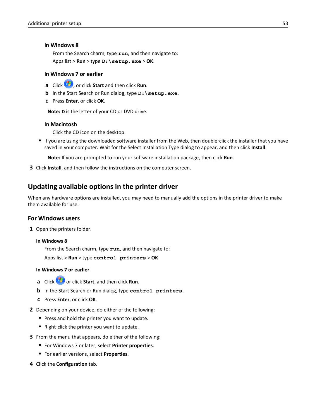 Lexmark 836, MX810DFE manual Updating available options in the printer driver, Macintosh, Open the printers folder, Windows 