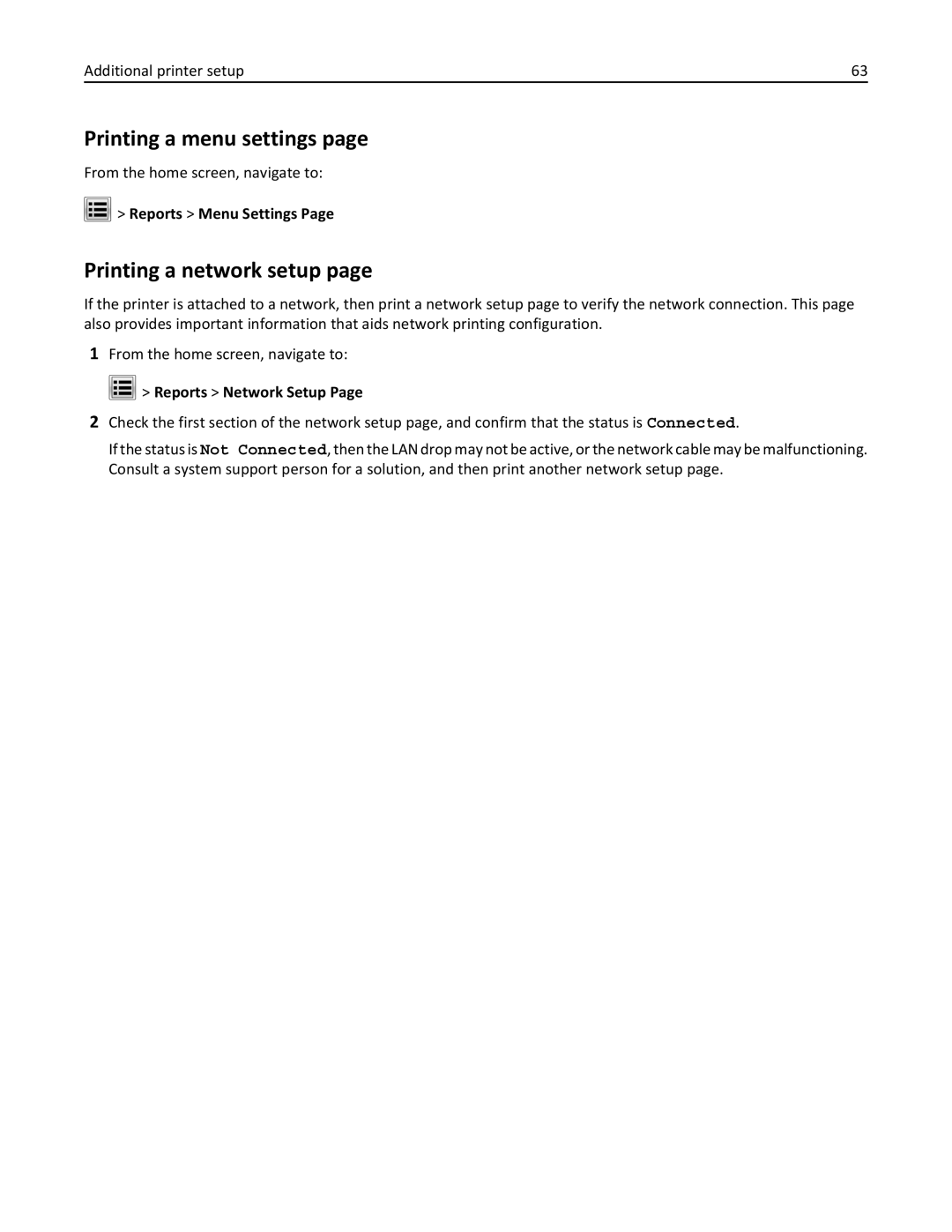 Lexmark 24T0041, MX810DFE, 836 manual Printing a menu settings, Printing a network setup, From the home screen, navigate to 