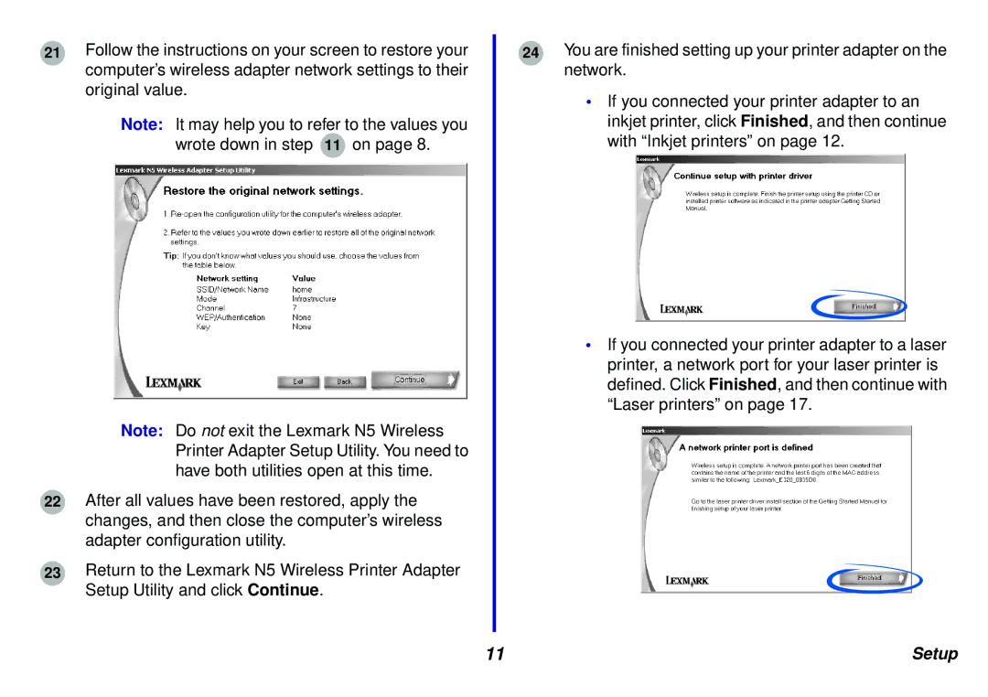 Lexmark N5 manual Setup 