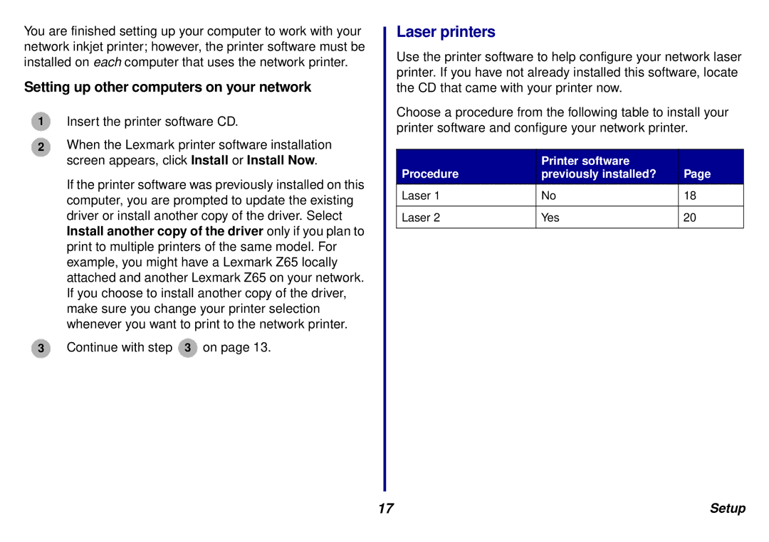 Lexmark N5 manual Laser printers 