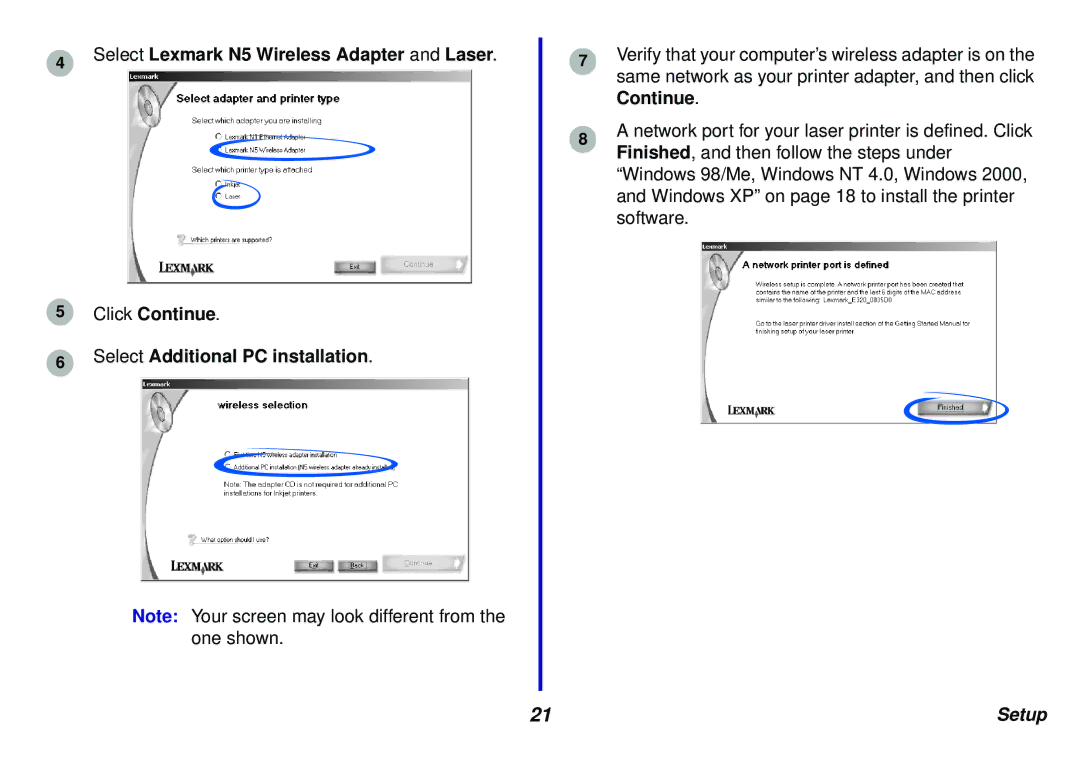 Lexmark N5 manual Setup 