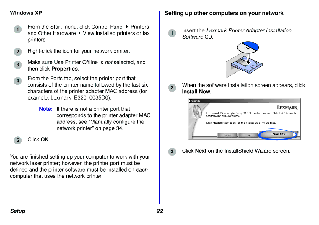 Lexmark N5 manual Windows XP 