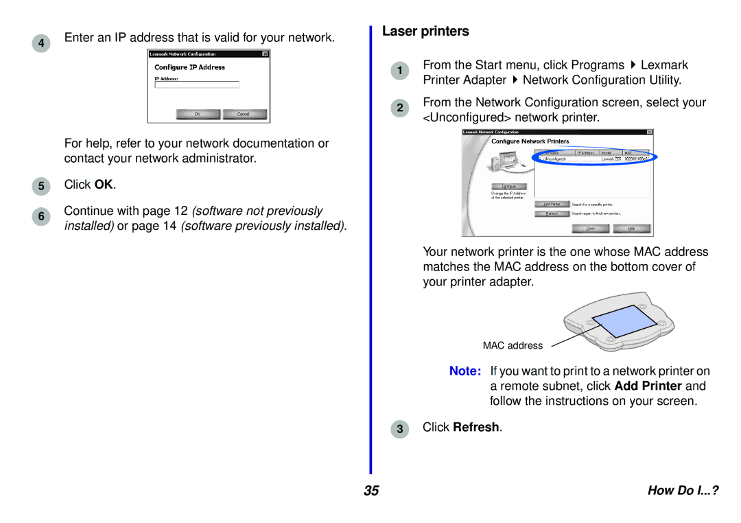 Lexmark N5 manual Laser printers 