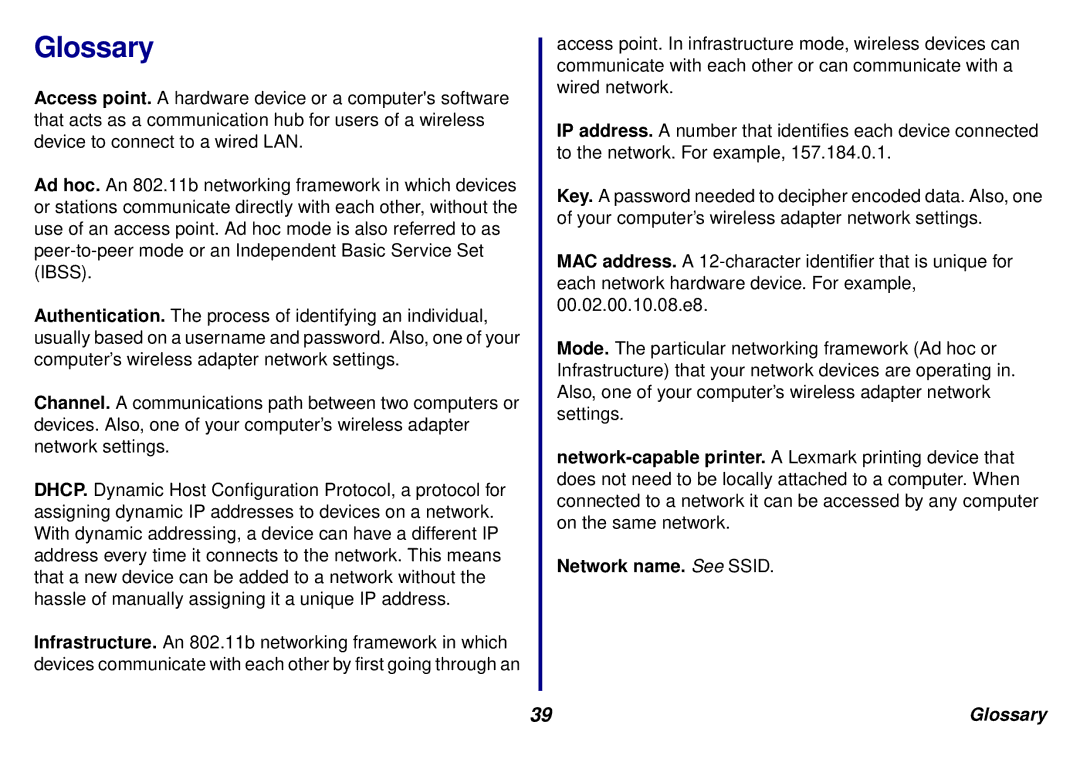 Lexmark N5 manual Glossary 