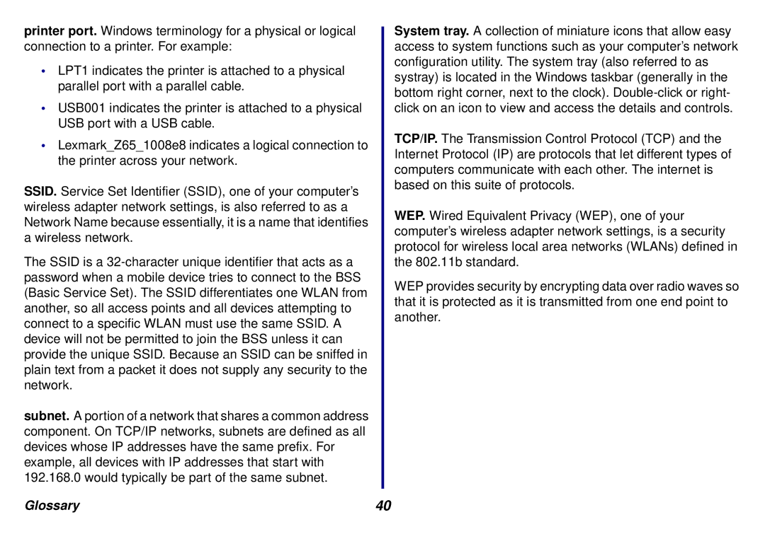 Lexmark N5 manual Glossary 