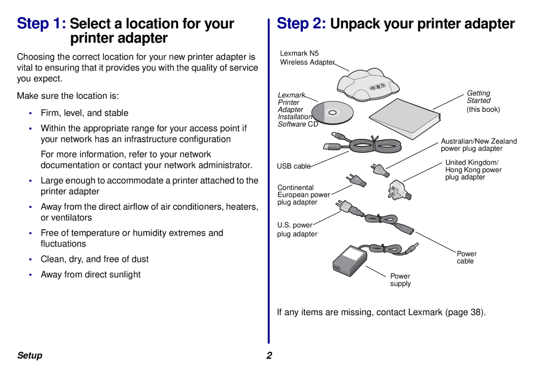 Lexmark N5 manual Setup 
