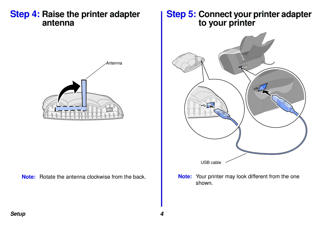 Lexmark N5 manual Raise the printer adapter antenna 