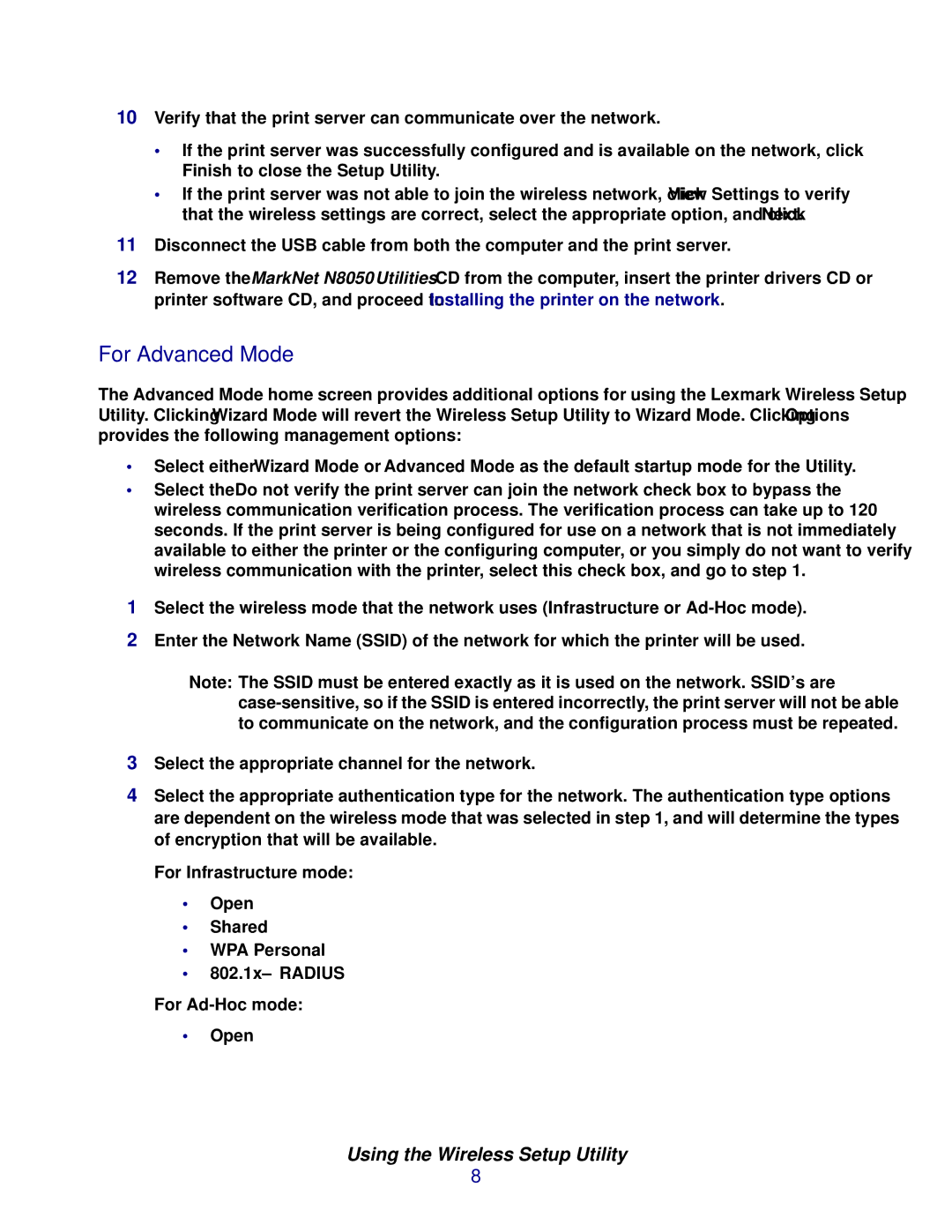 Lexmark N8050 manual For Advanced Mode 