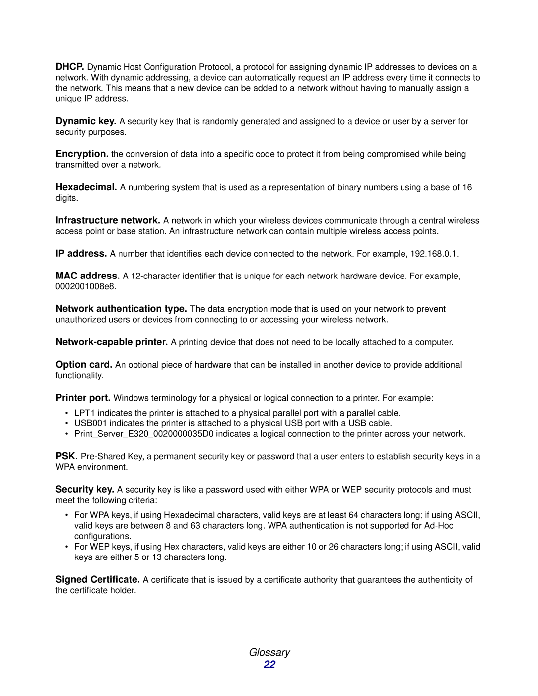 Lexmark N8050 manual Glossary 