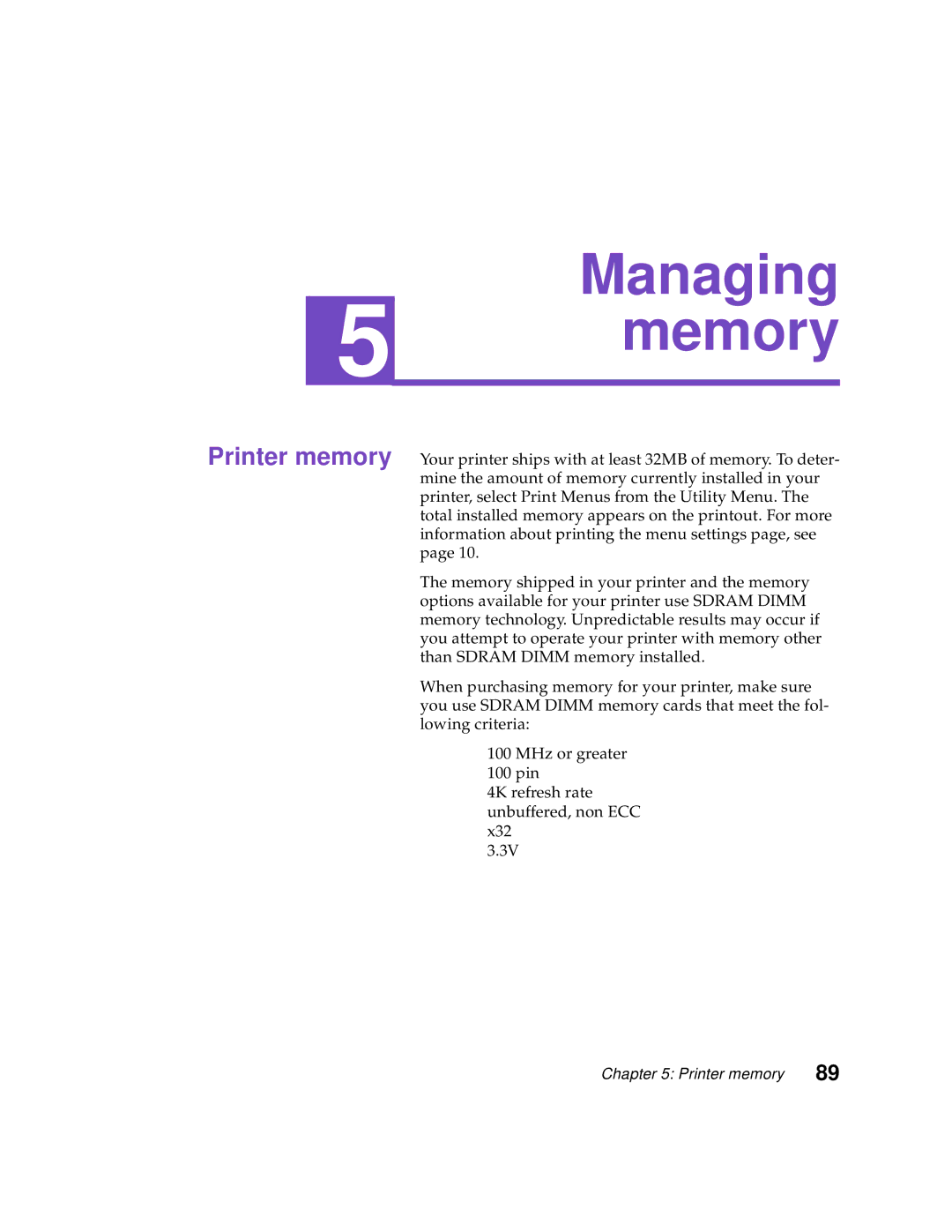 Lexmark Optra C710 manual Managing memory 