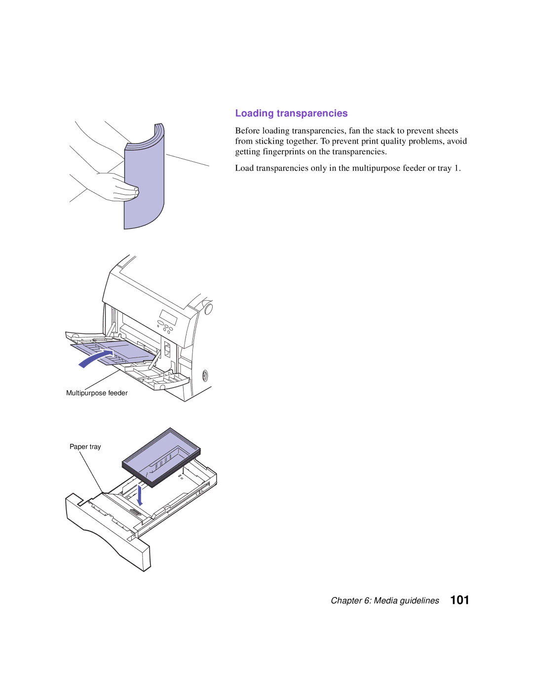 Lexmark Optra C710 manual Loading transparencies 