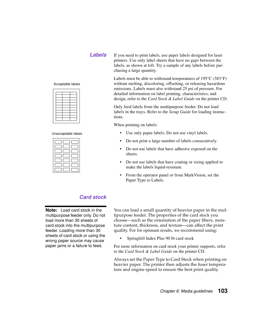 Lexmark Optra C710 manual Card stock 