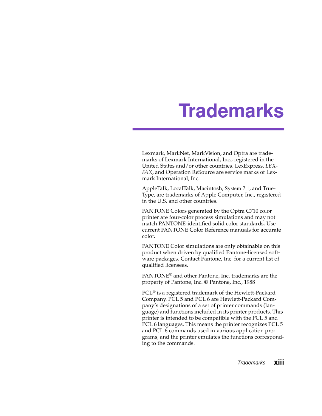 Lexmark Optra C710 manual Trademarks 