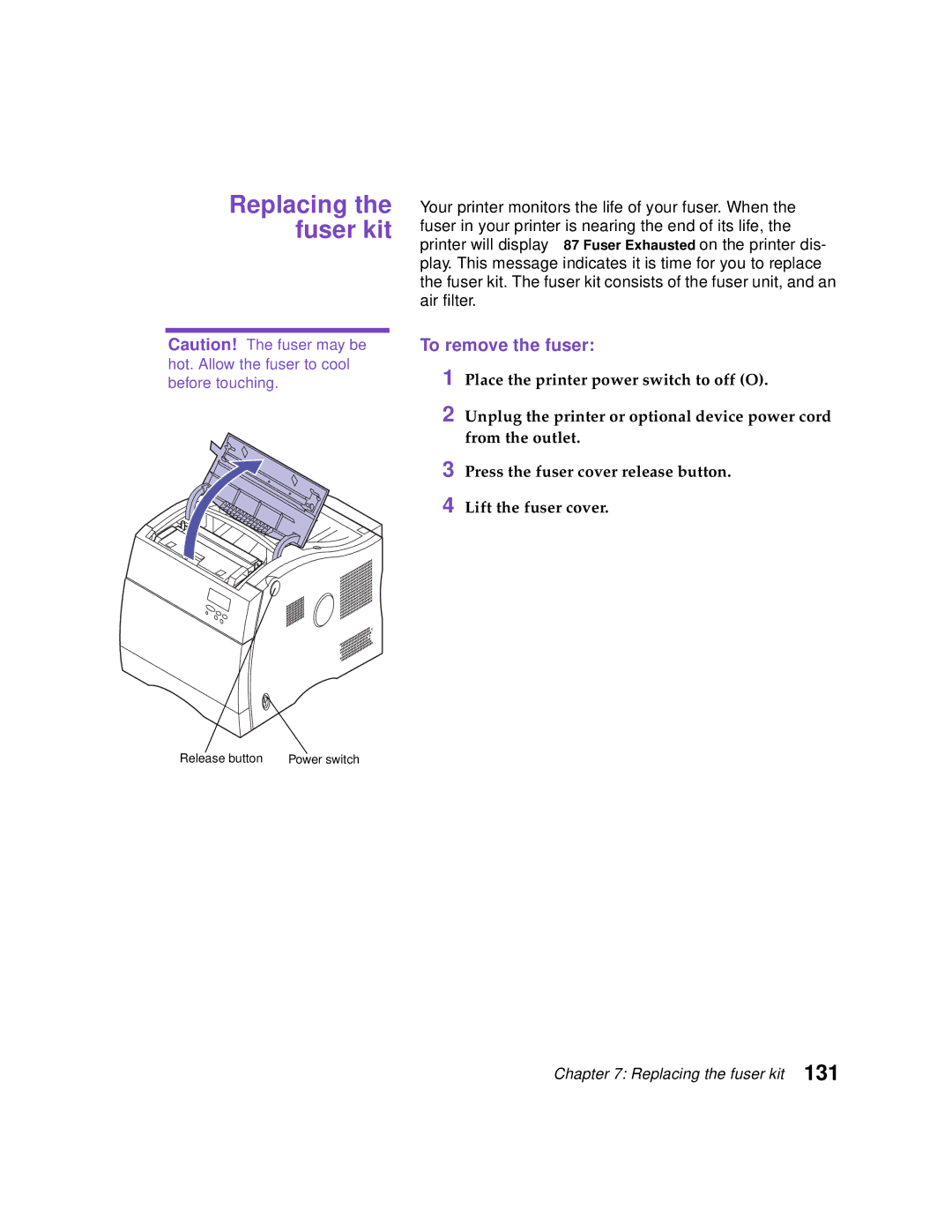 Lexmark Optra C710 manual Replacing the fuser kit, To remove the fuser 