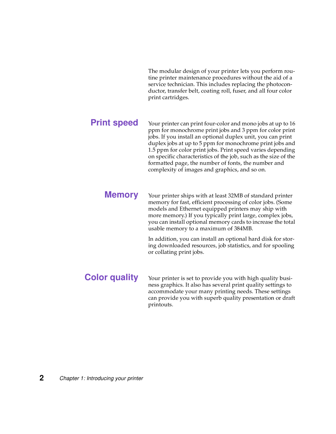 Lexmark Optra C710 manual Memory Color quality 