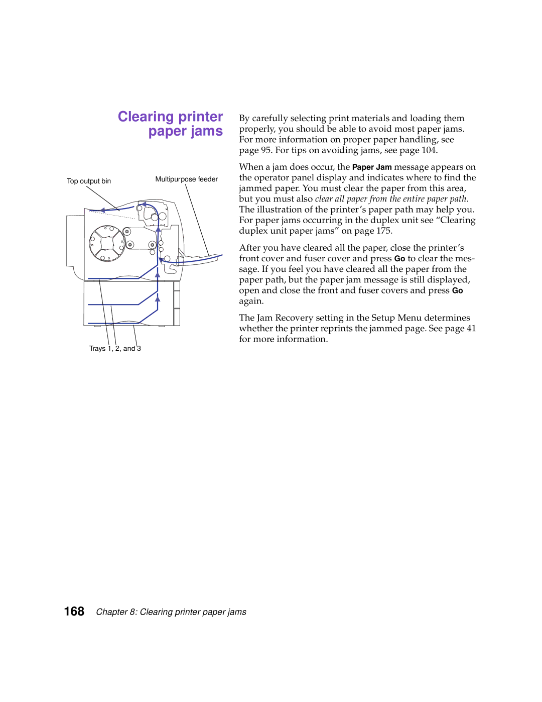 Lexmark Optra C710 manual Clearing printer paper jams 