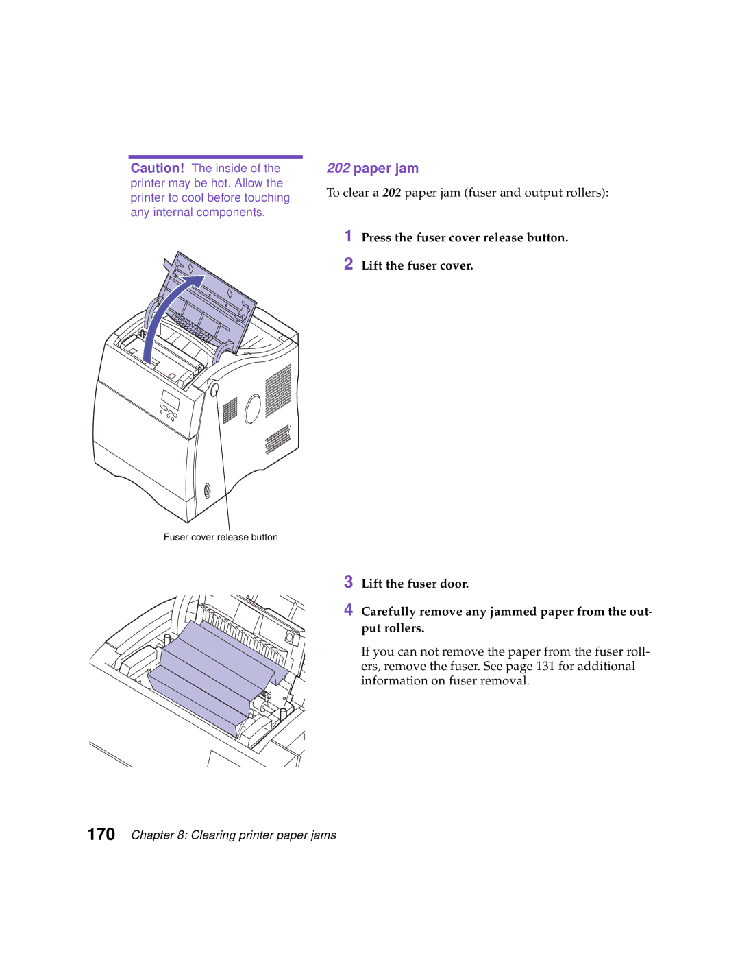 Lexmark Optra C710 manual Paper jam, Carefully remove any jammed paper from the out- put rollers 