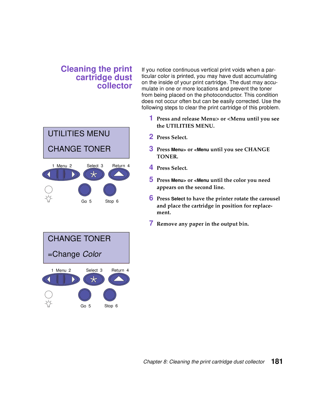 Lexmark Optra C710 manual Cleaning the print cartridge dust collector 