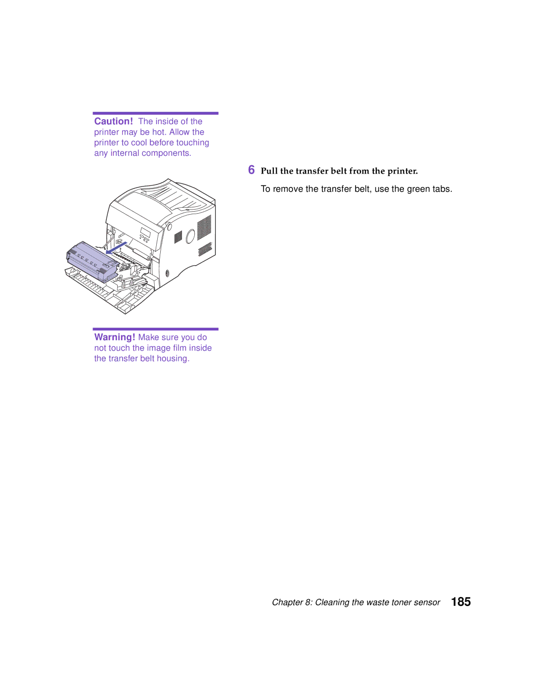 Lexmark Optra C710 manual Pull the transfer belt from the printer 