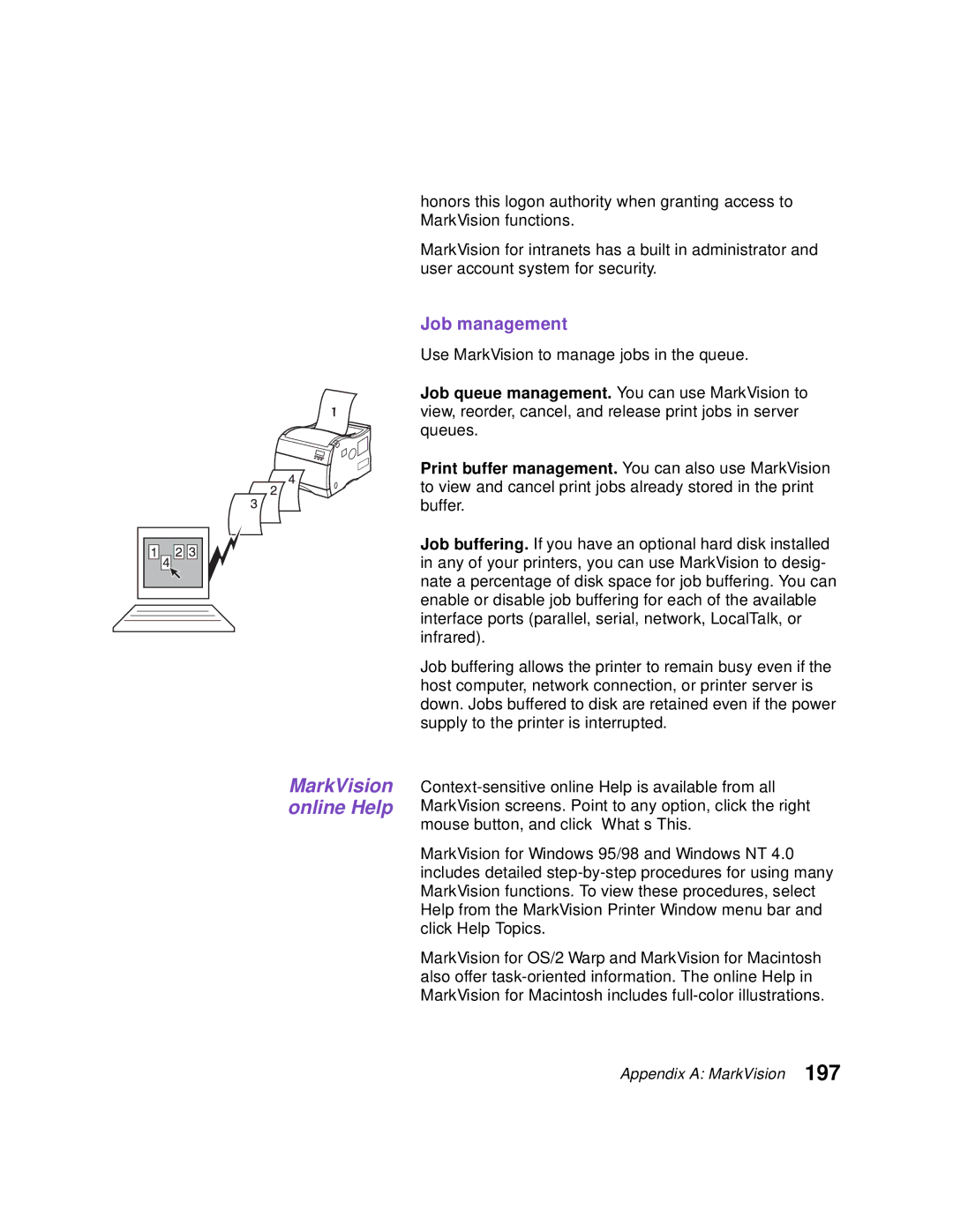 Lexmark Optra C710 manual MarkVision online Help, Job management 