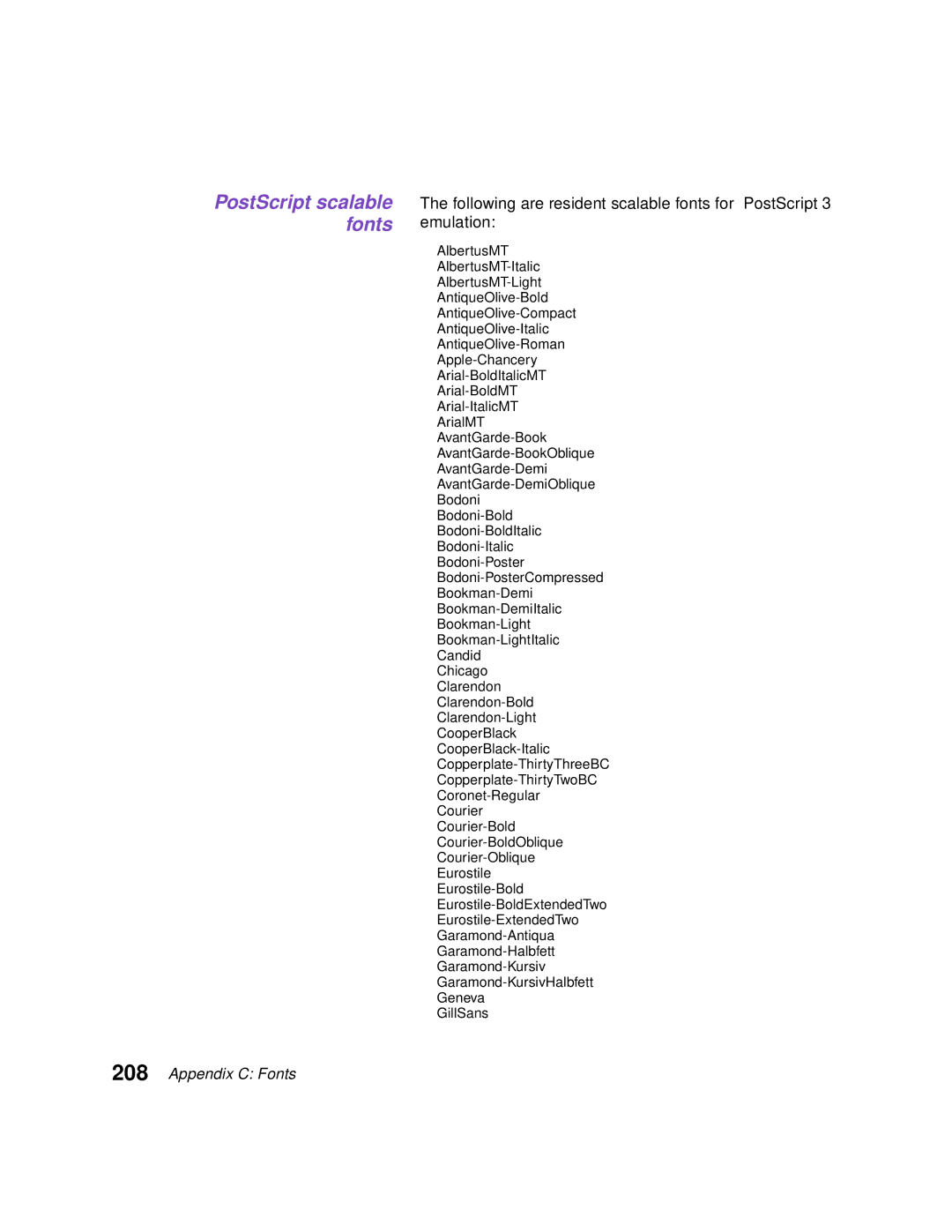 Lexmark Optra C710 manual PostScript scalable fonts 