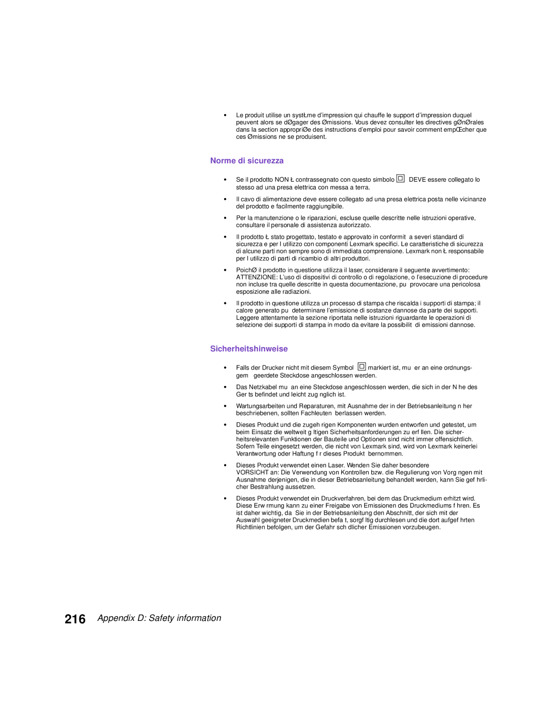 Lexmark Optra C710 manual Norme di sicurezza 