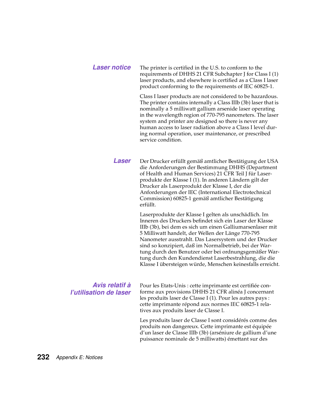 Lexmark Optra C710 manual Laser notice Avis relatif à l’utilisation de laser 