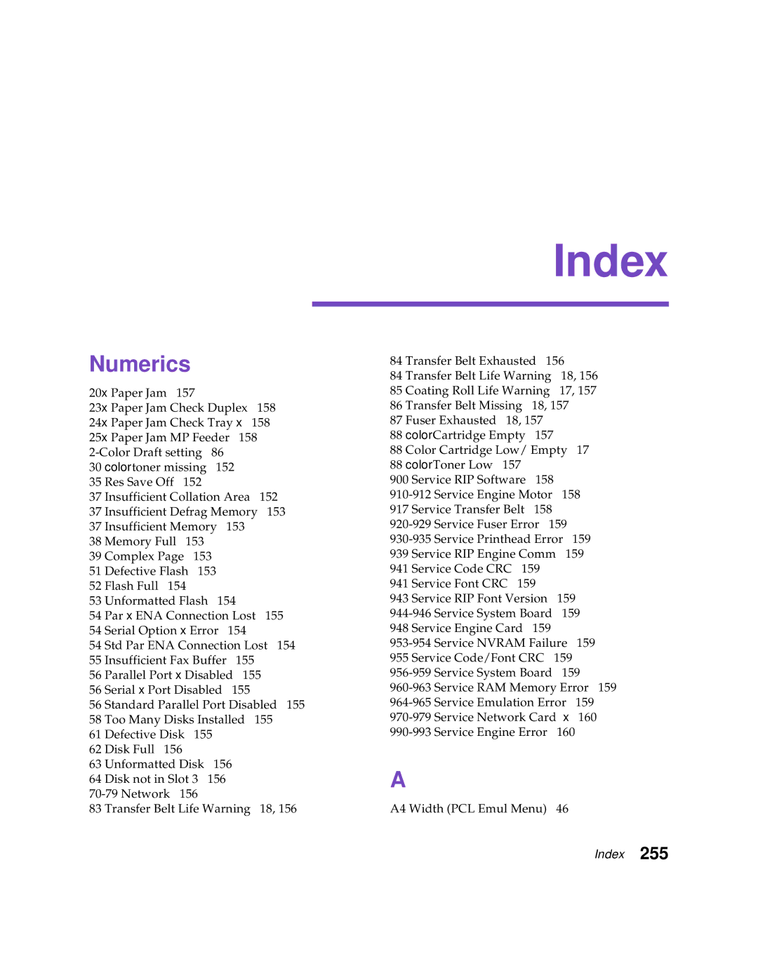 Lexmark Optra C710 manual Index, Numerics 