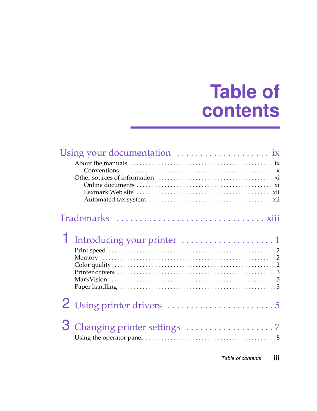 Lexmark Optra C710 manual Table of contents 