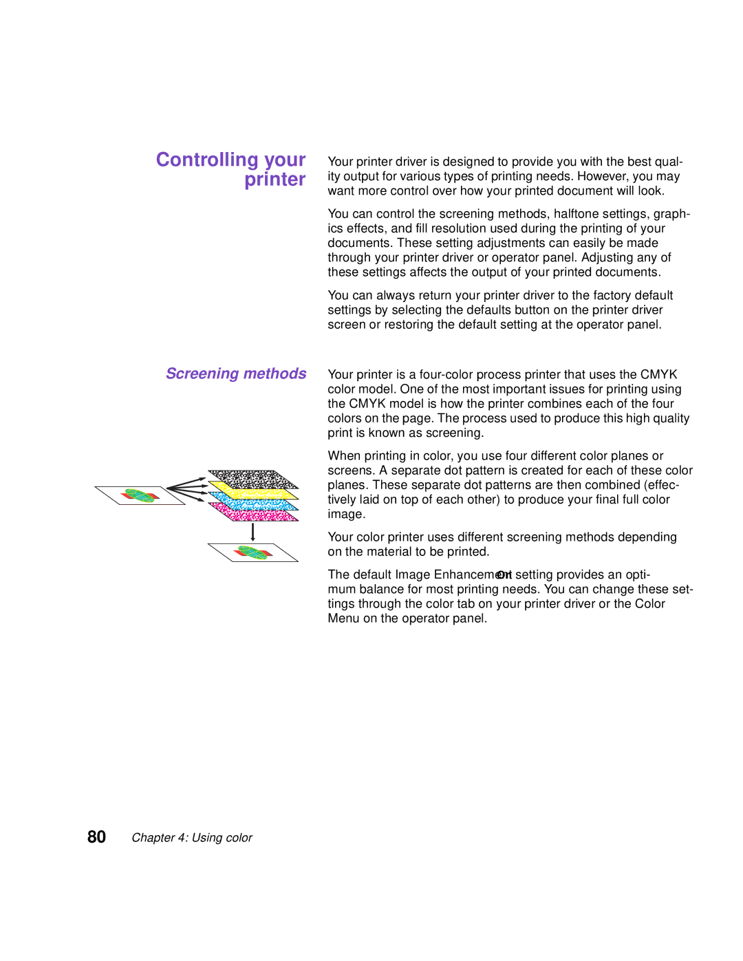 Lexmark Optra C710 manual Controlling your printer, Screening methods 